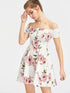 Floral Print Smocked Bardot Dress