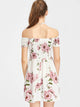 Floral Print Smocked Bardot Dress