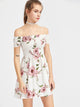 Floral Print Smocked Bardot Dress