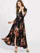 Waist Button Through Floral Maxi Dress