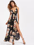 Floral Print High Split Cross Back Cami Dress