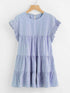 Vertical-Striped Tiered Peasant Frill Dress