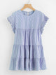 Vertical-Striped Tiered Peasant Frill Dress