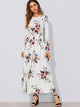 Flower Print Box Pleated Maxi Dress