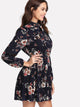  Tie Neck Flower Print Dress