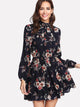  Tie Neck Flower Print Dress