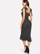 Self Tie Shoulder Polka Dot Ruffle Hem Dress