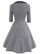 Shawl Collar Double-breasted Houndstooth Flare Dress