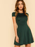  V Back Cap Sleeve Fit & Flare Dress