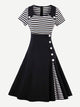 Contrast Striped Button Detail Flare Dress
