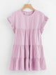 Vertical-Striped Tiered Peasant Frill Dress