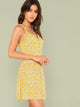 Frill Trim Button Through Calico Cami Dress