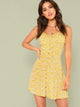Frill Trim Button Through Calico Cami Dress