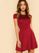  V Back Cap Sleeve Fit & Flare Dress
