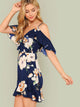 Flounce Cold Shoulder Ruffle Hem Floral Dress