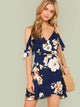 Flounce Cold Shoulder Ruffle Hem Floral Dress