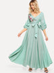 Flower Patch Puff Sleeve Surplice Wrap Dress