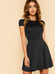  V Back Cap Sleeve Fit & Flare Dress
