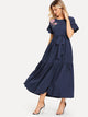 Floral Embroidered Self Belted Tiered Maxi Dress