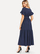 Floral Embroidered Self Belted Tiered Maxi Dress