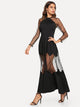 Striped Mesh Maxi Flare Dress