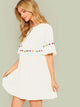 Pompom Trim Flounce Sleeve Smock Dress