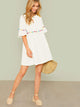 Pompom Trim Flounce Sleeve Smock Dress