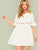 Pompom Trim Flounce Sleeve Smock Dress