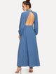 Mock Neck Pearl Embellished Open Back Maxi Dress