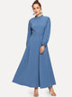 Mock Neck Pearl Embellished Open Back Maxi Dress