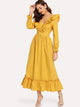 Double V Neck Surplice Ruffle Maxi Dress