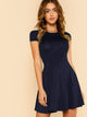  V Back Cap Sleeve Fit & Flare Dress