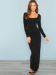 Square Neck Fitted Solid Maxi Dress