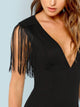 Plunging Neck Fringe Embellished Bodycon Dress