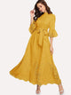 Scalloped Laser Cut Self Belted Maxi Dress