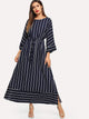 Vertical Striped Drawstring Waist Maxi Dress