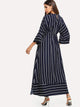 Vertical Striped Drawstring Waist Maxi Dress