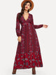 Ditsy Floral Plunge Neck Ruffle Hem Maxi Dress