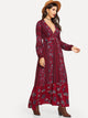 Ditsy Floral Plunge Neck Ruffle Hem Maxi Dress