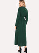 Flower Embroidered Mock Neck Belted Maxi Dress