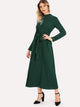 Flower Embroidered Mock Neck Belted Maxi Dress