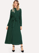 Flower Embroidered Mock Neck Belted Maxi Dress