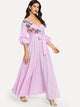 Flower Patch Puff Sleeve Surplice Wrap Dress