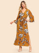 Split Side Tie Waist Floral Dress