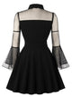 Flounce Sleeve Mesh Yoke Flare Dress