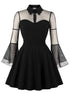 Flounce Sleeve Mesh Yoke Flare Dress