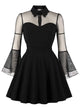 Flounce Sleeve Mesh Yoke Flare Dress