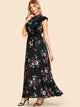 Ruffle Trim Tie Waist Floral Maxi Dress