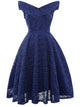 50s Foldover Bardot Flare Lace Dress