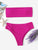 Neon Pink Bandeau With High Cut Bikini Set